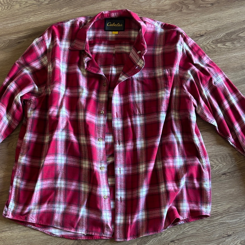 Cabela's Red and White flannel Shirt